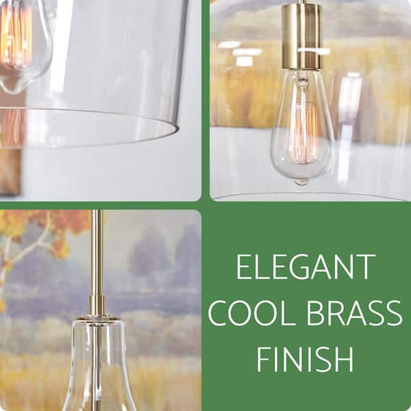Lucy 16 in. 60-Watt 1-Light Cool Brass Modern Bowl Pendant Light with Clear Glass Shade