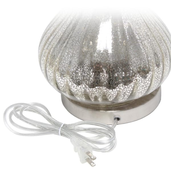 29 in. Speckled Mercury Tear Drop Table Lamp with White Fabric Shade