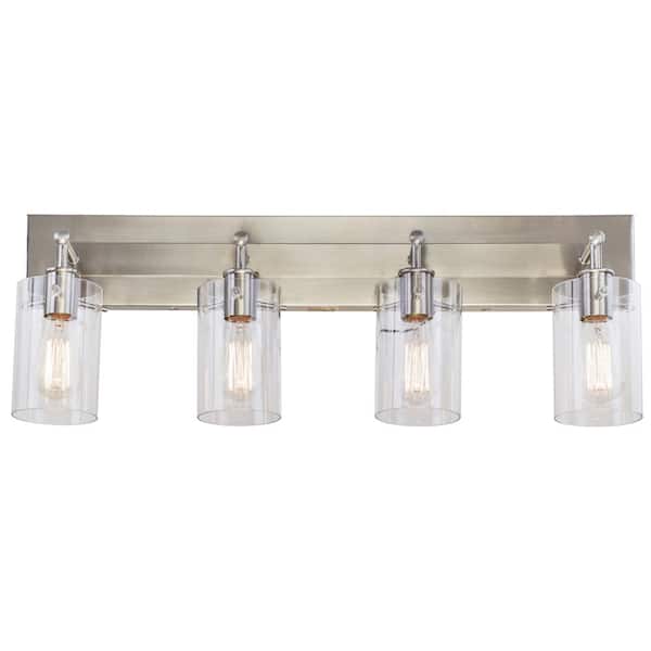 Regan 29.13 in. 4-Light Brushed Nickel Bathroom Vanity Light with Clear Glass Shades
