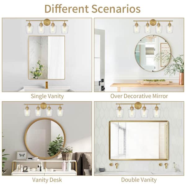 30.25 in. 4-Light Antique Brass Vanity Light with Clear Glass Shade