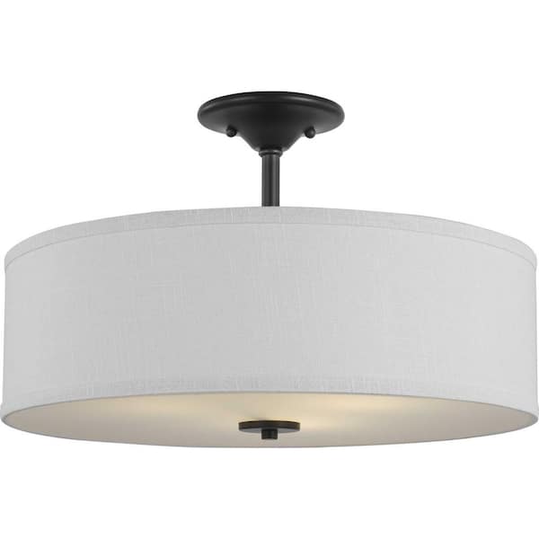 Inspire Collection 18 in. Graphite 3-Light Transitional Bedroom Ceiling Light Drum Semi-Flush Mount