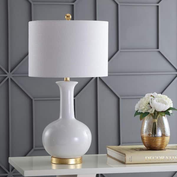 Brussels 27 in. White/Brass Ceramic/Metal LED Table Lamp