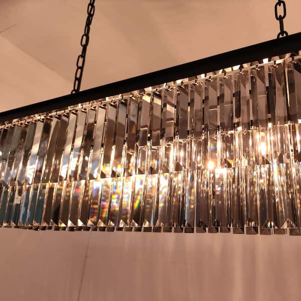 47in 8-Light Modern Crystal Kitchen Chindelier Black Linear Farmhouse Island Kitchen Pendant Light