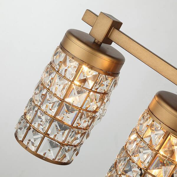 Modern Powder Room Bathroom Vanity Light, 20 in. 3-Light Gold Wall Sconce with Crystal Cylinder Shade