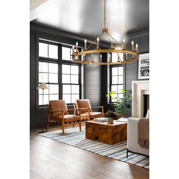 18-Light Gold Candle Style Wagon Wheel Chandelier