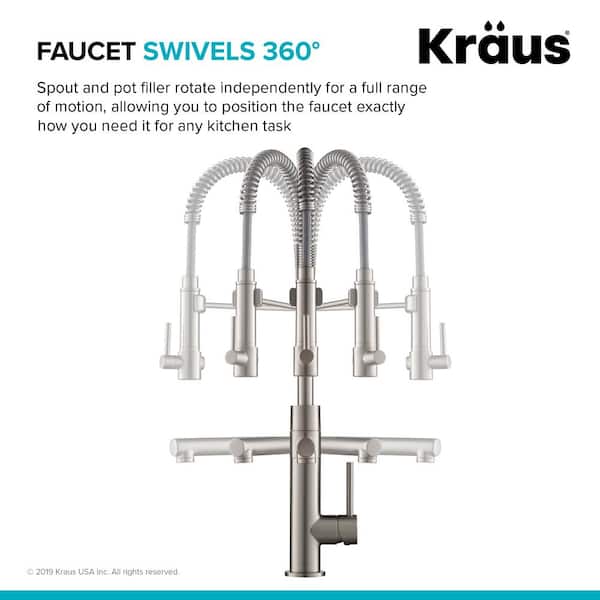 Artec Pro Single Handle Pull Down Sprayer Kitchen Faucet with Pot Filler in Spot Free Stainless Steel