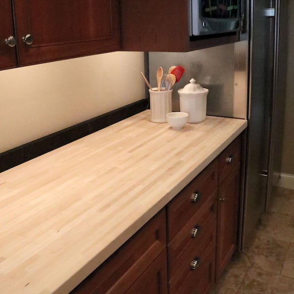 8 ft. L x 25 in. D Unfinished Maple Solid Wood Butcher Block Countertop With Eased Edge