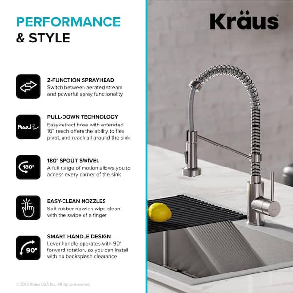 Loften Stainless Steel 33in. Single Bowl Drop-in / Undermount Kitchen Sink with Stainless Steel Pull Down Faucet