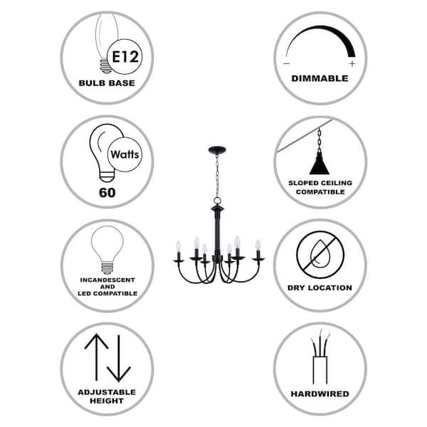 Candle 6-Light Black Candle Chandelier Light Fixture