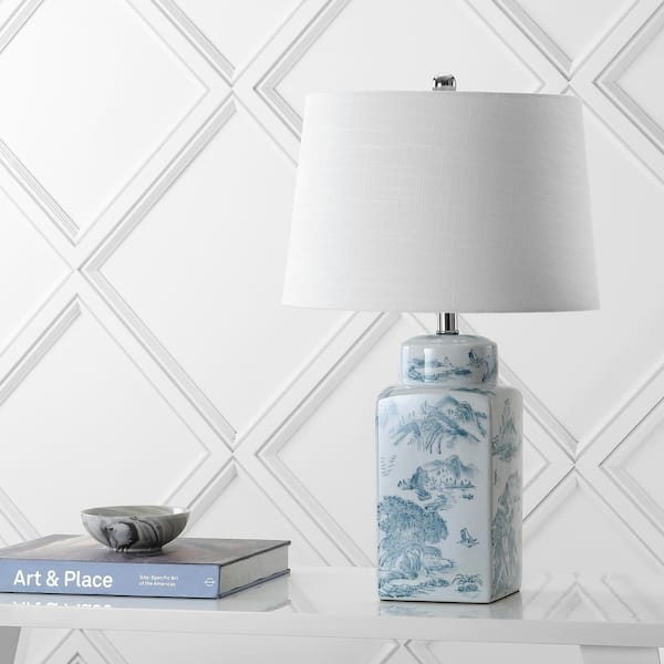 Audrey 24.5 in. Blue/White Chinoiserie LED Table Lamp