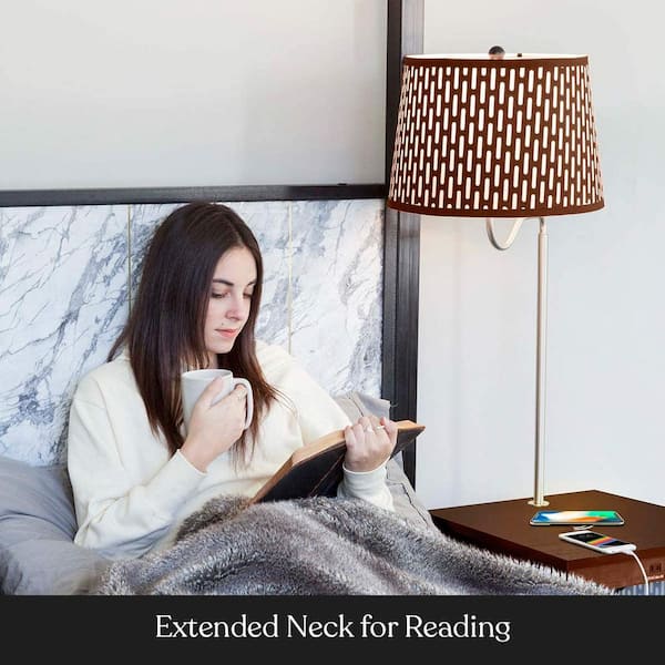 Madison 56 in. Havana Brown LED Skinny Bedside Table Lamp with Wireless Charging