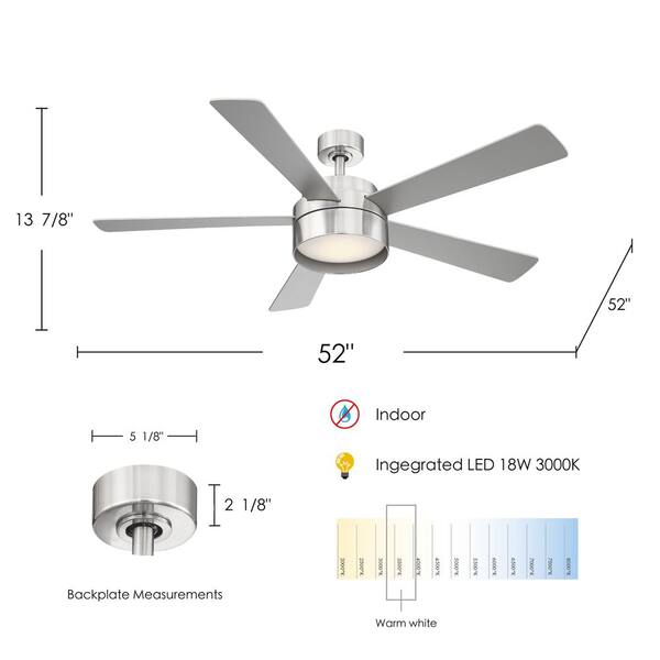 Whitehaven 52 in. Integrated LED Brushed Nickel 5-Blade Ceiling Fan with Remote Control