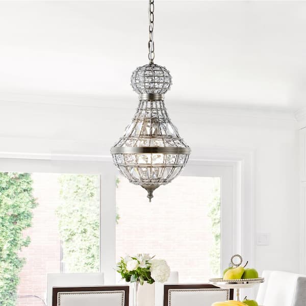 Regina 12 in. 1-Light Antique Brass Crystal/Metal Empire LED Chandelier