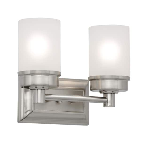 Cade 11.7 in. 2-Light Brushed Nickel Bathroom Vanity Light Fixture with Frosted Glass Shades