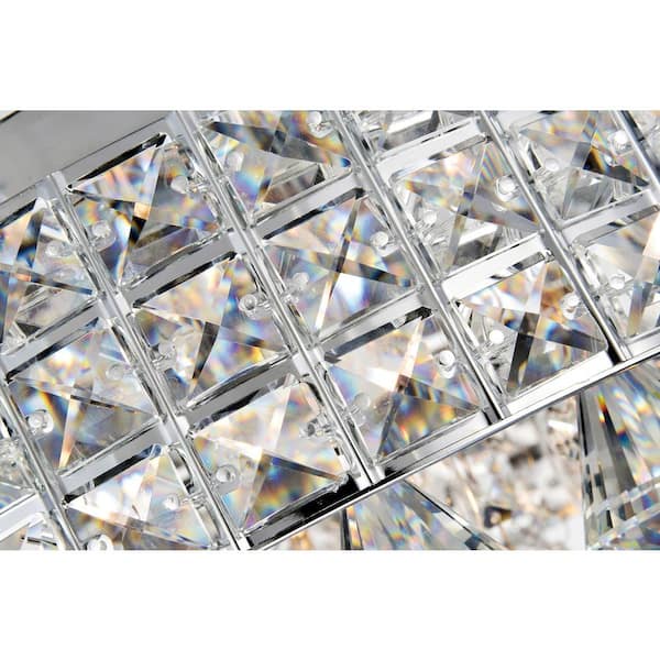 Alyvia 15 in. 4-Light Chrome Glam Semi-Flush Mount with Beaded Drum Shade and Hanging Crystals