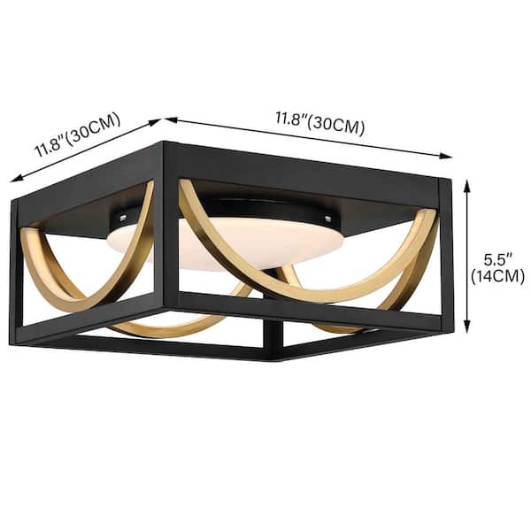 11.8 in. Matte Black and Brass Integrated LED Fixtures Ceiling Flush Mount Light Fixture