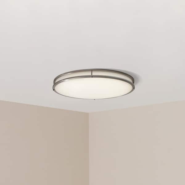 24 in. Oval 1-Light Brushed Nickel Dimmable LED Flush Mount