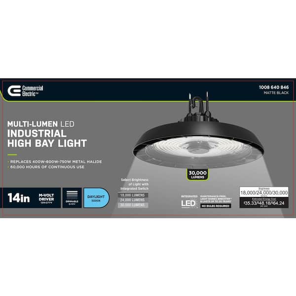 14 in. Black Integrated LED Dimmable High Bay Light at 30000 Lumens, 5000K Daylight