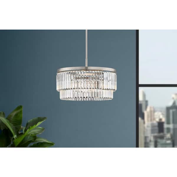 Winthrop 3-Light Modern Brushed Nickel Chandelier Light Fixture with Hanging Crystal Shade