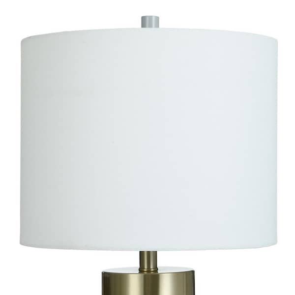 27.75 in. Soft Brass/Natural Concrete Table Lamp with Brussels White Hardback Fabric Shade