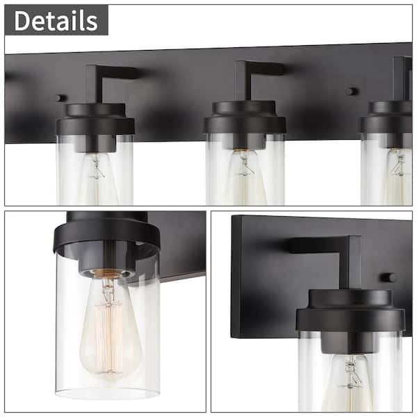 30 in. 4-Light Black Vanity Light with Clear Glass Shade