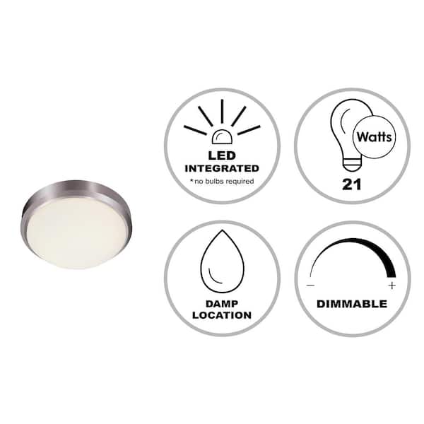 Bliss 11 in. Integrated LED Brushed Nickel Flush Mount Ceiling Light Fixture with Frosted Glass Shade