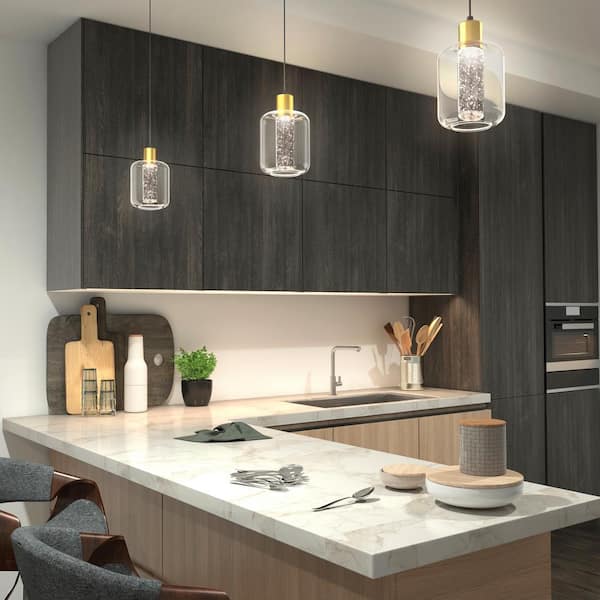 Essence Globe 6.5-Watt 1 Light Black and Gold Modern Integrated Mini Pendant Light Fixture for Kitchen Island