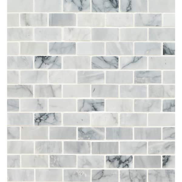 Carrara Classique Brick 11.81 in. x 11.81 in. Honed Marble Wall Tile (0.97 sq. ft./Each)