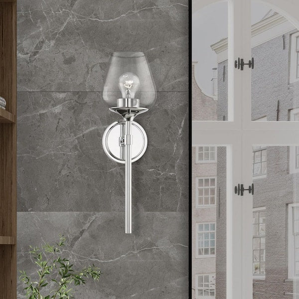 Willow 1-Light Polished Chrome Wall Sconce with Clear Glass