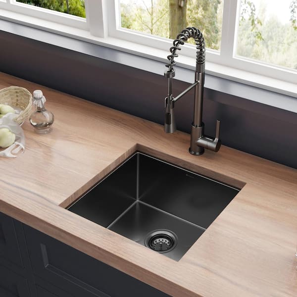 Gunmetal Gunmetal Black Stainless Steel 17 in. 18-Gauge Single Bowl Undermount Bar Sink