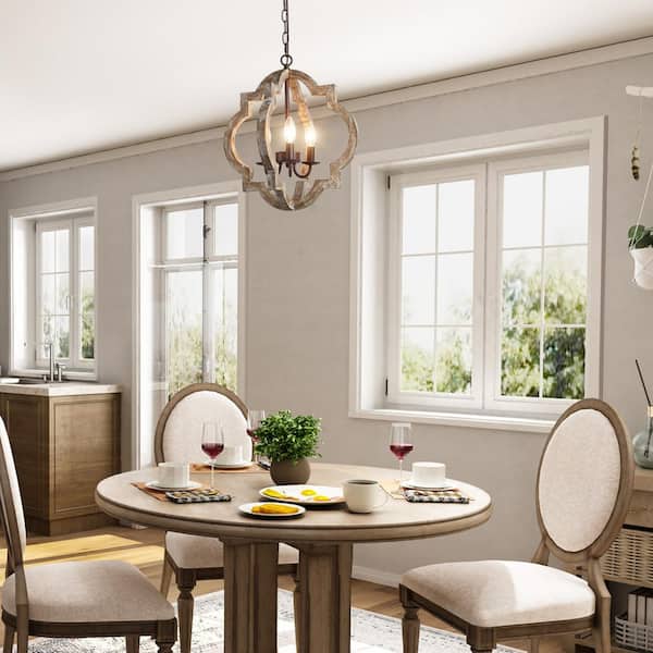 3-Light Bronze Modern Farmhouse Kitchen Island Chandelier Light Distressed Wood Hall-Foyer Open Cage Pendant Light