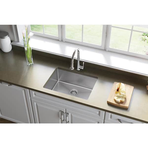 Crosstown Undermount Stainless Steel 24 in. Single Bowl Kitchen Sink with Drain
