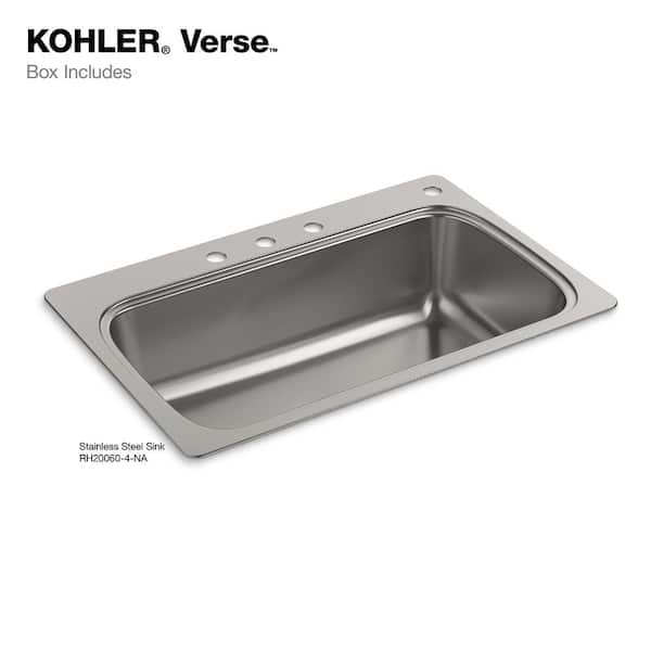Verse 33 in. Drop-in Single Bowl 18 Gauge Stainless Kitchen Sink with 4 Faucet Holes