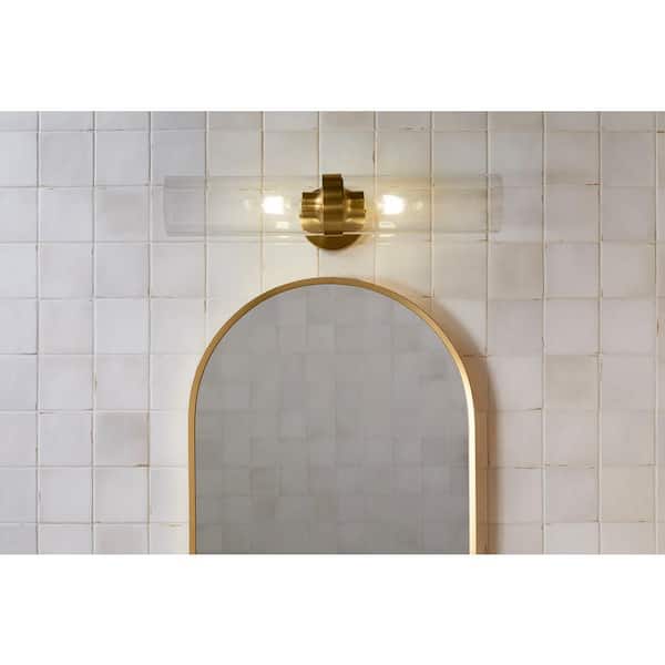 Purist 2 Light Brushed Moderne Brass Indoor Bathroom Vanity Light Fixture, UL Listed
