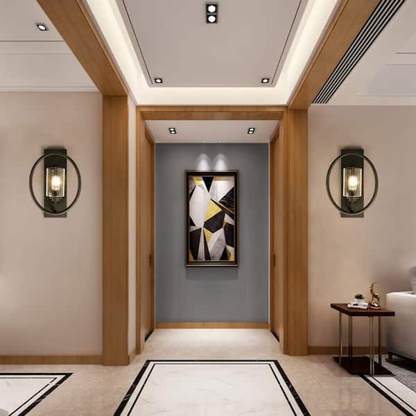 Houston 1-Light Black Dimmable Antique Candle Wall Light With Glass Shade (Set of 2)