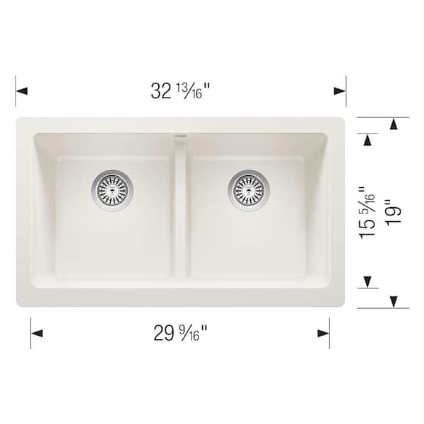 VINTERA White Granite Composite 33 in. 50/50 Double Bowl Farmhouse Apron Kitchen Sink