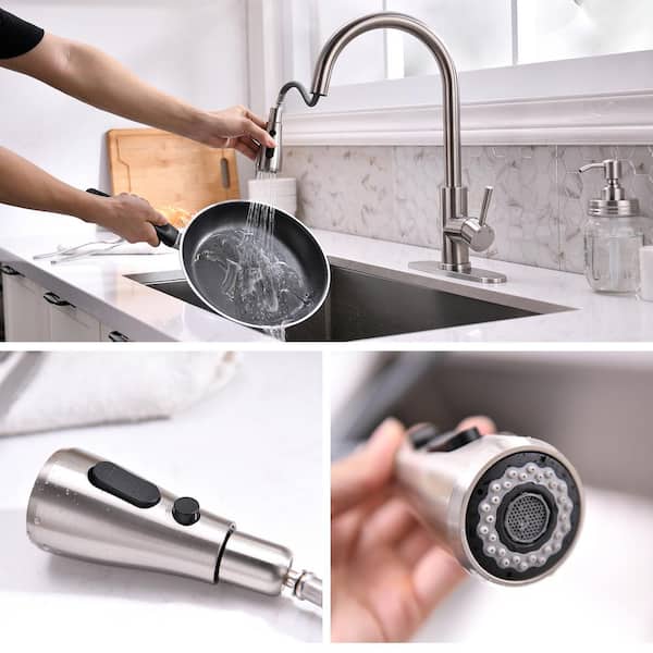 Modern Single-Handle Pull-Down Sprayer Kitchen Faucet with Lead-free in Stainless Steel Brushed Nickel Silver