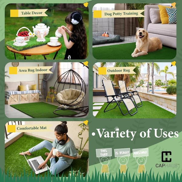 1 ft. x 1 ft. Green Artificial Grass Turf Tiles, Self-Draining Interlocking Faux Grass Pet Turf, Tile, Covers 6 sq. ft.