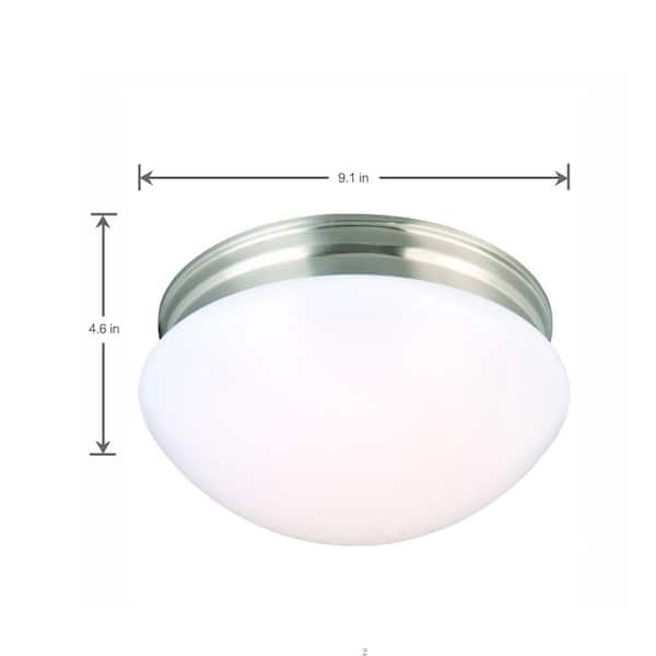 9 in. 120-Watt Equivalent Brushed Nickel Integrated LED Mushroom Flush Mount with White Acrylic Shade