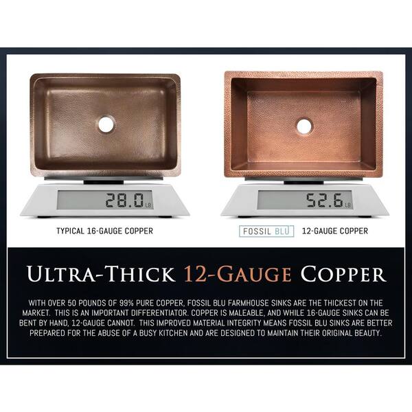 Luxury Medium Patina 12-Gauge Copper 33 in. Single Bowl Farmhouse Apron Kitchen Sink with Accs and Flat Front