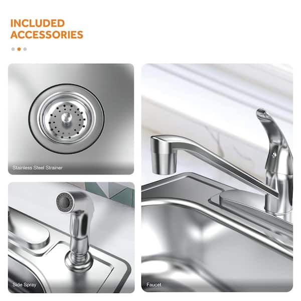 All-in-1-Drop-In Stainless Steel 33 in. Double Bowl 4-Hole Kitchen Sink with Faucet and Strainer