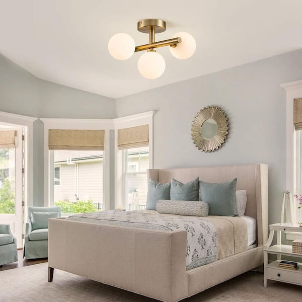 Lueck 12.99 in. 3-Light Brass Sputnik Glass Semi Flush Mount