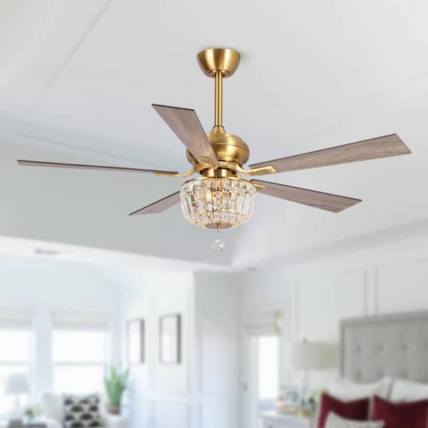 Shena 52 in. Downrod 5-Blade Gold Ceiling Fan with Remote Control and Light Kit