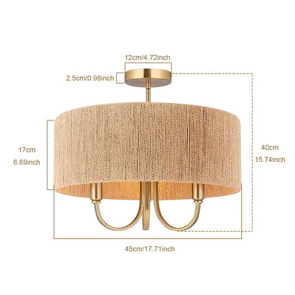Collision 17.7 in. 3-Light Gold/Wood Semi-Flush Mount