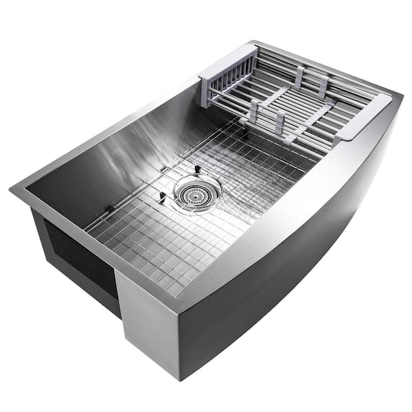 Handcrafted All-in-One Farmhouse Apron Front Stainless Steel 33 in. x 22 in. x 9 in. Single Bowl Kitchen Sink