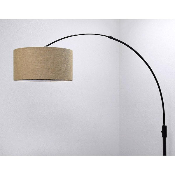 Orbita 82 in. Dark Bronze Furnish LED Dimmable Retractable Arch Floor Lamp, Bulb Included with Drum Brown Shade