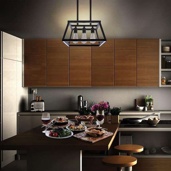 Katalyst 60-Watt 3-Light Matte Black Modern Adjustable CCT and 3-Light Modes Integrated LED Chandelier Light