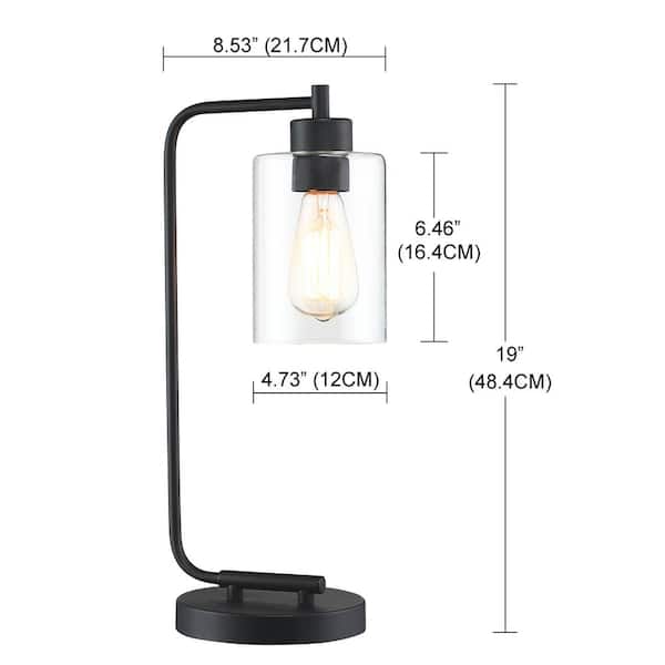 19 in. 1-Light Matte Black Table Lamp with Clear Glass Shade