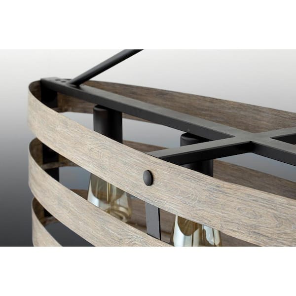 Gulliver Collection 38-1/2 in. Coastal 4-Light Graphite Coastal Linear Chandelier Light with Weathered Driftwood Frame