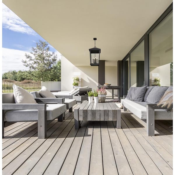 Beacon 4-Light Black Outdoor Chandelier with Clear Beveled Glass Shade